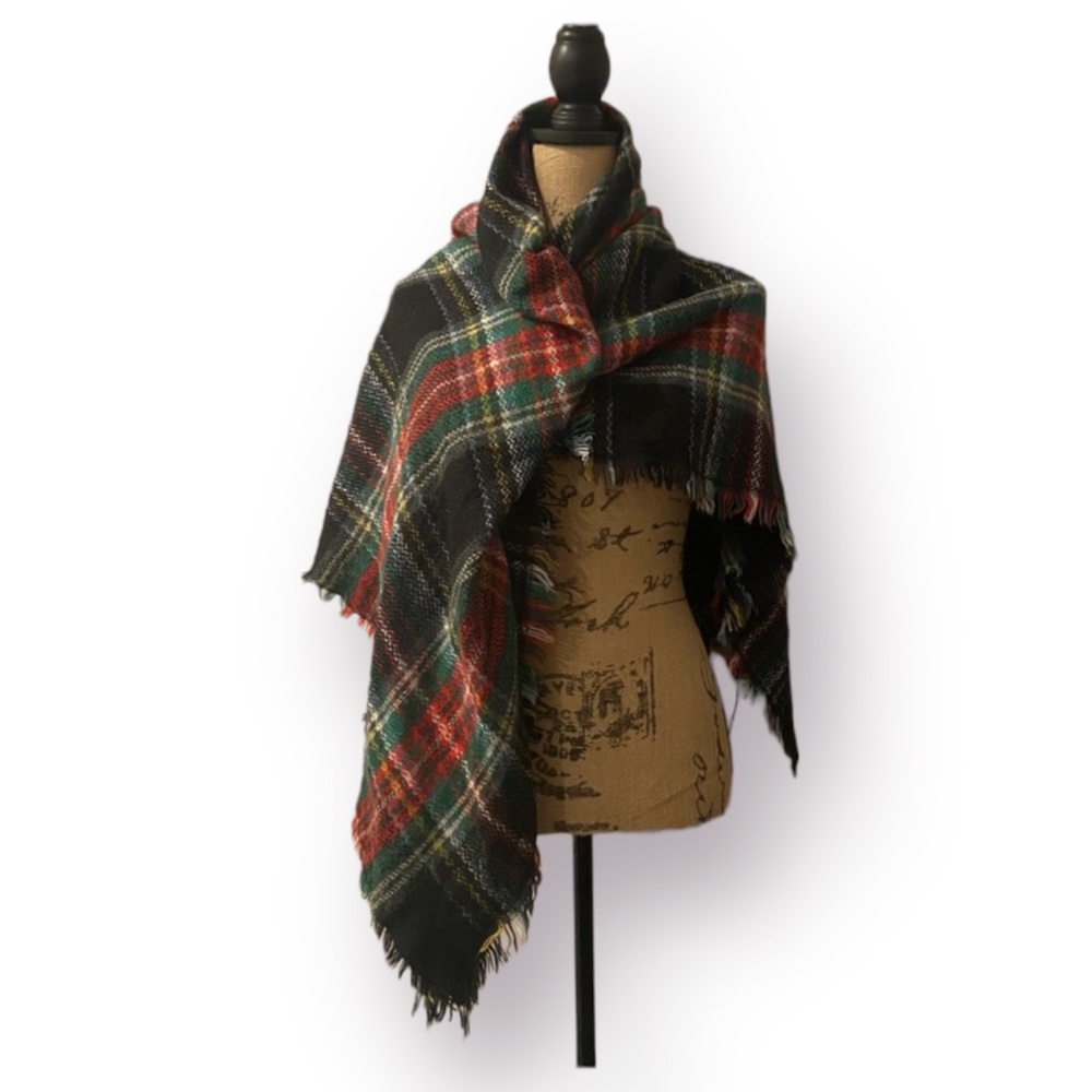 Plaid Fringed Blanket Scarf Wrap